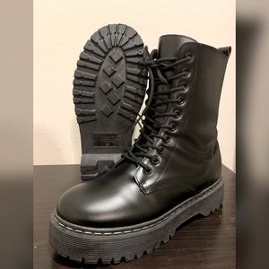 Faux Leather Combat Boots